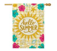 Drapeau de maison ensoleillée - Coquille d'hibiscus tropical d'été jaune - Double face en toile de jute - Drapeaux décoratifs pour extérieur, terrasse, pelouse, entrée, camping - 71,1 x 101,6 cm