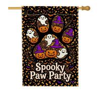 Drapeau de maison fantôme, citrouilles festives fantaisie, toile d'araignée d'Halloween, toile de jute noire, double face, grand drapeau de jardin pour extérieur, pelouse, cour, patio, entrée 71,1 x