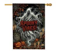 Drapeau de maison fantôme, citrouilles gothiques effrayantes, bougie d'Halloween, toile de jute noire double face, grand drapeau de jardin pour extérieur, cour, pelouse, patio, porte, entrée, 71 x