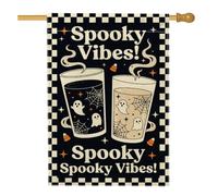 Drapeau de maison fantôme, fantaisie festif en toile d'araignée pour Halloween en toile de jute noire double face décorative pour extérieur, terrasse, cour, pelouse, entrée, balcon, 71,1 x 101,6 cm