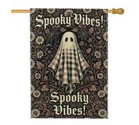 Drapeau de maison fantôme, vintage fantaisie en toile d'araignée florale pour Halloween noir double face en toile de jute décorative pour extérieur, pelouse, cour, patio, entrée 71,1 x 101,6 cm