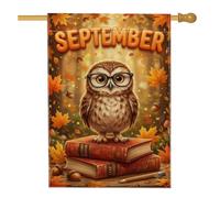 Drapeau de maison hibou, livres saisonniers fantaisie, feuilles d'automne marron en toile de jute double face, drapeaux décoratifs pour extérieur, pelouse, cour, patio, entrée 71,1 x 101,6 cm