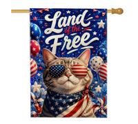 Drapeau de maison pour chat, boules flottantes patriotiques festives étoilées du 4 juillet bleu double face en toile de jute décorative pour extérieur, cour, pelouse, terrasse, porte, entrée, 71,1 x