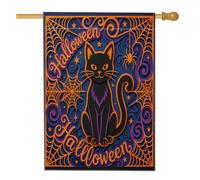 Drapeau de maison pour chat, toile d'araignée fantaisie festive d'Halloween en toile de jute noire double face décorative pour extérieur, pelouse, cour, patio, entrée 71,1 x 101,6 cm