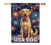 Drapeau de maison pour chien, fanions de feux d'artifice patriotiques festifs du 4 juillet bleu double face en toile de jute pour porche, extérieur, pelouse, cour, patio, entrée 71,1 x 101,6 cm
