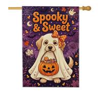 Drapeau de maison pour chien, fantôme fantaisie, citrouilles d'Halloween violettes double face en toile de jute pour extérieur, terrasse, pelouse, entrée, camping, 71 x 101,6 cm