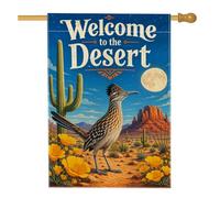Drapeau de maison pour oiseaux du désert, cactus naturel et lune bleu été double face en toile de jute pour porche, extérieur, terrasse, pelouse, entrée, camping, 71,1 x 101,6 cm