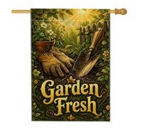 Drapeau de maison rustique, truelle naturelle, fleur de printemps, toile de jute verte double face, drapeaux décoratifs pour extérieur, cour, pelouse, patio, porte, entrée, 71,1 x 101,6 cm