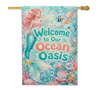 Drapeau de maison sirène - Coquille de corail sous-marine d'été - Aqua double face en toile de jute - Drapeaux décoratifs pour extérieur, terrasse, cour, pelouse, entrée, balcon - 71 x 101 cm