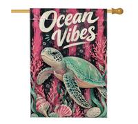 Drapeau de maison tortue - Coquille de corail vif - En toile de jute - Double face - Pour extérieur, terrasse, pelouse, entrée, camping - 71 x 101 cm