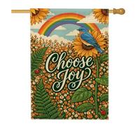 Drapeau de maison tournesol, printemps nature merle bleu, arc-en-ciel, jaune, toile de jute double face décorative pour extérieur, pelouse, cour, patio, entrée 71,1 x 101,6 cm