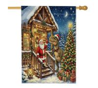 Drapeau de maison Tyrannosaure Rex de Noël 71 x 101,6 cm pour l'extérieur, arbre de cabane festif, drapeau vertical standard en lin, drapeau de maison, drapeau de Noël pour l'avant de la cour et la