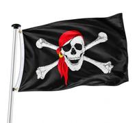 Drapeau de pirate 90 x 150 cm - Drapeau de crâne Jolly Roger avec 2 œillets en laiton, résistant aux intempéries et indéchirable, en polyester, double couture, décoration de pirate pour anniversaire