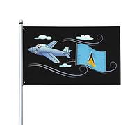 Drapeau décoratif extérieur 0,9 x 1,5 m, avion avec drapeau St Lucia Drapeau décoratif en polyester léger et élégant, résistant au soleil, à la pluie et à la décoloration.