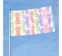 Drapeau d'extérieur imprimé licornes sur rayures colorées 0,9 x 1,5 m, design audacieux, pour défilé, événement, cour, terrasse et maison