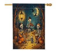 Drapeau d'Halloween pour maison de rat et souris 71,1 x 101,6 cm pour l'extérieur, squelette de vacances, drapeau vertical standard en lin, motif citrouilles avant cour arrière-cour décoration