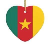 Drapeau du Cameroun - Pendentif en céramique en forme de cœur - Cadeau de Noël décoratif