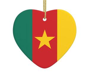 Drapeau du Cameroun - Pendentif en céramique en forme de cœur - Cadeau de Noël décoratif