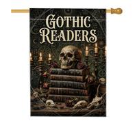 Drapeau gothique avec tête de mort pour Halloween 71 x 101 cm | Thème gothique érudit, drapeau de pelouse, livre vintage, chandelier gothique, décoration de cour extérieure
