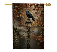 Drapeau gothique pour décoration de jardin d'automne 71 x 101 cm | Lampadaire antique, drapeau de pelouse, feuilles d'érable, forêt brumeuse, gothique érudit, style gothique vintage