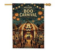 Drapeau Halloween Boo Carnaval Citrouilles Jardin Maison 71,1 x 101,6 cm | Jack-o'-Lantern Tente drapeau de pelouse, guirlande lumineuse, paysage forain, atmosphère automnale, thème de carnaval