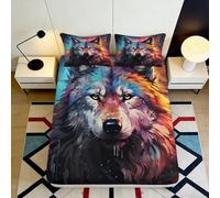 Drapeau imprimé 3D Loup coloré Microfibre Poche Profonde antidérapant literie Chambre Loup Housse de Matelas Lavable 90x200x25cm