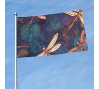 Drapeau libellule peint à la main - 0,9 x 1,5 m - Double face - Résistant à la décoloration - Bannière de vœux d'extérieur avec œillets en laiton - Pour intérieur et extérieur - Pour jardin, pelouse