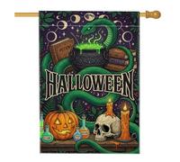Drapeau mystique Halloween Serpent et Chaudron Maison 71,1 x 101,6 cm | Décoration gothique de sorcellerie, drapeau de pelouse, chaudron mystique, motif citrouilles sculptées