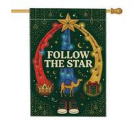 Drapeau religieux religieux avec citation « Follow The Star » - 71 x 101 cm | Thème religieux, drapeau de pelouse, guirlande lumineuse, illustration de chameau, décoration de vacances religieuse