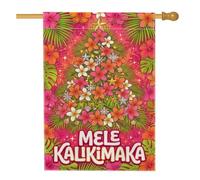 Drapeau tropical hawaïen avec citation de Noël Hibiscus 71,1 x 101,6 cm | Thème tropical, drapeau de cour, fleurs de pruneria, feuilles de palmier, décoration de vacances côtière, art floral vibrant