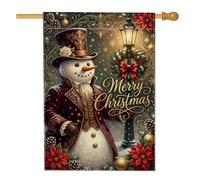 Drapeau victorien bonhomme de neige pour Noël 71 x 101 cm | Style victorien, drapeau de pelouse, fleurs de poinsettia, lampadaire orné, pommes de pin, décoration de jardin d'hiver