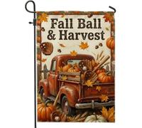 Drapeau vintage avec citation de récolte de baseball et camion d'automne 30,5 x 45,7 cm | Camion vintage, drapeau de cour, citrouilles, gant de baseball, tiges de blé, feuilles d'automne, style ferme, thème sportif