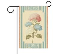 Drapeau vintage bleu rose hortensia botanique art folklorique jardin saisonnier vacances toile de jute double face maison cour extérieur drapeaux 32 x 47 cm
