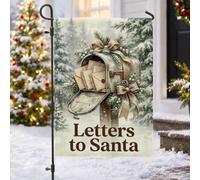 Drapeau vintage Lettres au Père Noël Boîte aux lettres de Noël 30,5 x 45,7 | Scène de forêt d'hiver, drapeau de pelouse, accents de pommes de pin, ruban en toile de jute, thème boîte aux lettres