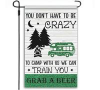Drapeau « You Don't Have To Be Crazy To Camp With Us » - 30,5 x 45,7 cm - Drapeaux de camping amusants pour camping, cadeaux de camping, décorations d'extérieur, cour, porche, terrasse (vert)