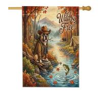 Drapeaux d'automne pour maison de chien bouledogue français 71 x 101,6 cm double face pour extérieur, forêt d'automne, chasse, pêche, lin vertical, drapeau pour la maison, la forêt d'érable avant la