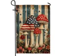 Drapeaux De Jardin Champignon Patriotique, Champignon Rouge Blanc Bleu Résiste Aux Intempéries Drapeau Extérieur Décorations Pelouse Drapeaux Pour Patio Célébrations 30X45Cm