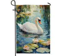 Drapeaux De Jardin Cygne Blanc Élégant Coupe-Vent Et Étancheune Pelouse Drapeaux Résiste Aux Intempéries Bannière Extérieure Pour Ferme Célébrations 30X45Cm