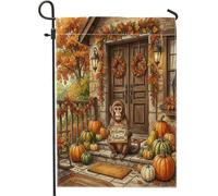 Drapeaux de jardin de singe d'automne 30,5 x 45,7 cm pour extérieur, ferme, ferme, campagne standard, drapeaux verticaux en lin, citrouille, feuilles d'érable, imprimé avant cour, cour, pelouse