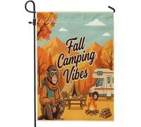 Drapeaux de jardin de singe d'automne 30,5 x 45,7 cm pour extérieur, forêt d'automne fraîche, camping-car, camping, drapeau vertical standard en lin, tente, feu de camp, décoration extérieure