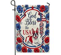 Drapeaux de jardin en toile de jute avec bouledogue français 250 ans, 30,5 x 45,7 cm, double face pour l'extérieur, motif fleurs chrétiennes, petits drapeaux de pelouse, drapeaux patriotiques pour
