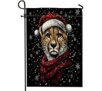 Drapeaux de jardin en toile de jute « Merry Christmas » - 30,5 x 45,7 cm - Double face pour l'extérieur - Motif animal de neige frais - Petits drapeaux de pelouse, léopard - Pour la maison et