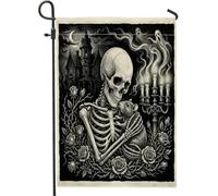Drapeaux de jardin gothiques d'Halloween avec rat et souris, 30,5 x 45,7 cm, double face pour extérieur, squelette gothique vintage effrayant en toile verticale, drapeaux de maison, drapeaux de maison