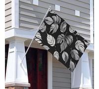 Drapeaux de jardin jacquard à motif de feuille noire et grise de 1,2 x 1,8 m pour extérieur avec œillets métalliques, drapeau de bienvenue, protection UV et résistant à la décoloration, bannière