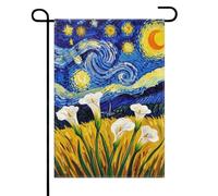 Drapeaux De Jardin Lys Calla Nuit Étoilée - Motifs Floraux Tourbillonnants Inspirés De Gogh Toutes Les Saisons Drapeau Extérieur Décorations Pelouse Drapeaux Pour Célébrations Patio 30X45Cm