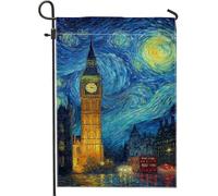Drapeaux De Jardin Nuit Étoilée Londres Horloge Bleue Big Ben Toutes Les Saisons Bannière Extérieure Premium Garden Flag Pour Célébrations Ferme 30X45Cm