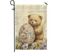Drapeaux De Jardin Ours De Pâques Beige Mignon En Peluche, Lapin, Œuf, Motifs Floraux Résiste Aux Intempéries Treer Drapeau Décorations Garden Flag Pour Balcon Fête Ferme 30X45Cm