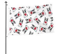 Drapeaux de jardin personnalisés avec œillets, motif bouledogue français en forme de cœur (Saint-Valentin), mâts de 90 x 60 cm.