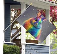 Drapeaux de jardin personnalisés en forme de lapin arc-en-ciel de 1,2 x 1,8 m pour extérieur avec œillets métalliques, drapeau de bienvenue, protection UV et résistant à la décoloration, bannière