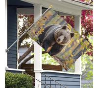 Drapeaux de jardin personnalisés en forme d'ours marron de 1,5 x 2,4 m pour extérieur avec œillets métalliques, drapeau de bienvenue, protection UV et résistant à la décoloration, bannière d'extérieur